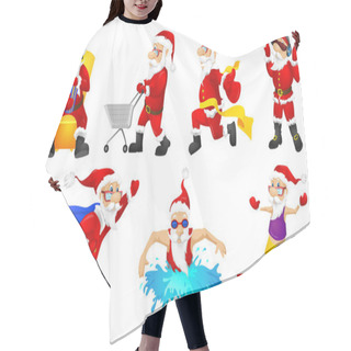 Personality  Vector Set For Christmas With Santa Claus. Hair Cutting Cape