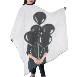 Personality  Woman Holding Black Balloons Hair Cutting Cape