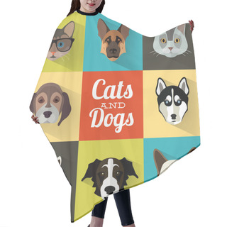 Personality  Animal Portrait Set With Flat Design - Cats And Dogs Hair Cutting Cape