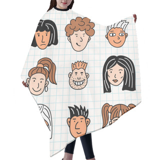 Personality  Doodle Set People Face. Vector Hand Drawn Icons Of Human Heads. Hair Cutting Cape