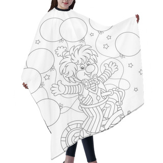 Personality  Circus Show Of A Funny Clown Riding His Bicycle With Balloons, Black And White Vector Illustration In A Cartoon Style For A Coloring Book Hair Cutting Cape
