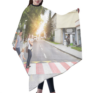 Personality  Young Family Walking On A Crosswalk Hair Cutting Cape