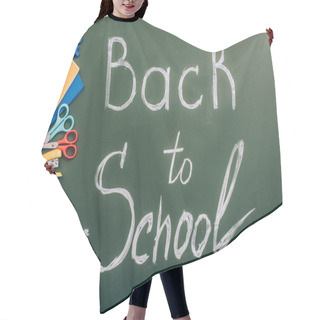 Personality  Top View Of Back To School Inscription Near School Supplies And Fresh Apple On Green Chalkboard Hair Cutting Cape