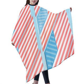 Personality  Flat Lay With American Flags On Sticks On Blue Background, Panoramic Shot  Hair Cutting Cape