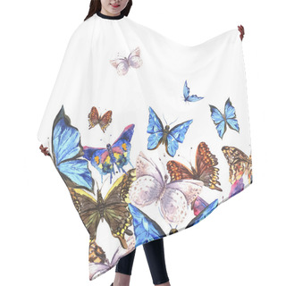 Personality  Watercolor Butterflies On A White Background, Greeting Card Hair Cutting Cape