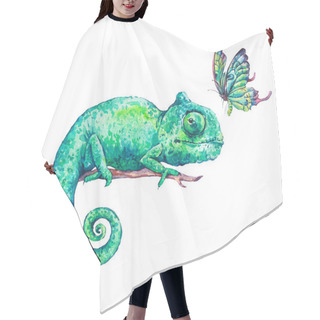 Personality  Watercolor Green Chameleon With Butterflies Hair Cutting Cape