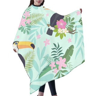 Personality  Vector Seamless Pattern With Toucan Birds On Tropical Branches With Leaves And Flowers Hair Cutting Cape