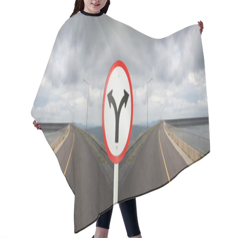 Personality  fork junction sign with crossroads spliting in two way hair cutting cape