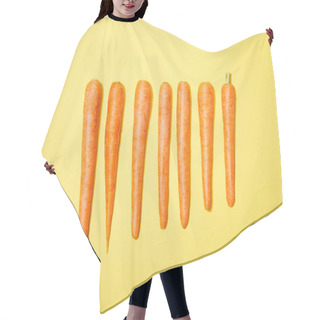 Personality  Top View Of Carrots In Row On Yellow Background Hair Cutting Cape