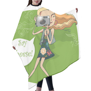 Personality  Girl With Camera Hair Cutting Cape