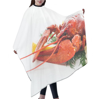 Personality  Red Lobster With Lemon Slices And Green Herbs On White Background Hair Cutting Cape
