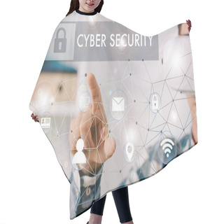 Personality  Man In Virtual Reality Headset Pointing At Cyber Security Signs In Room Hair Cutting Cape