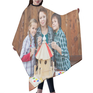 Personality  Family In Autumn Time Preparing A Bird House Hair Cutting Cape