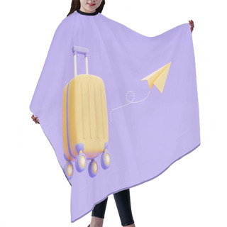 Personality  Time To Travel Concept,Booking Airline Tickets Online With Yellow Suitcase,Tourism And Travel Plan To Trip,holiday Vacation,3d Rendering Hair Cutting Cape