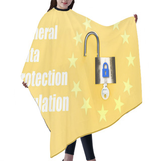 Personality  Top View Of Locker With Key Near Blue Gdpr Lettering On Yellow Hair Cutting Cape