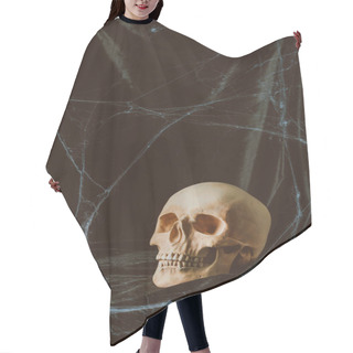 Personality  Creepy Halloween Skull On Black Cloth With Spider Web Hair Cutting Cape