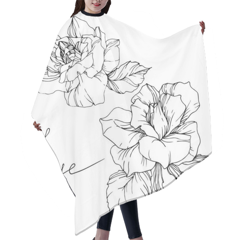 Personality  Beautiful Vector Rose Flowers Isolated On White Background. Black And White Engraved Ink Art. Hair Cutting Cape