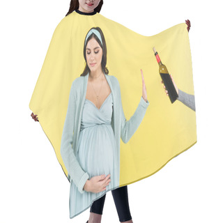 Personality  Young Pregnant Woman Refusing From Red Wine Isolated On Yellow Hair Cutting Cape