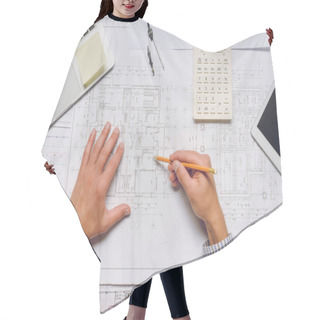 Personality  Architect Working With Blueprints Hair Cutting Cape