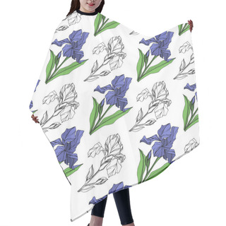 Personality  Vector Blue Iris Floral Botanical Flower. Wild Spring Leaf Wildflower Isolated. Blue And Green Engraved Ink Art. Seamless Background Pattern. Fabric Wallpaper Print Texture. Hair Cutting Cape