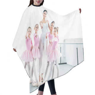 Personality  Little Ballerinas And Ballet Teacher Showing Thumbs Up And Smiling At Camera In Ballet School Hair Cutting Cape
