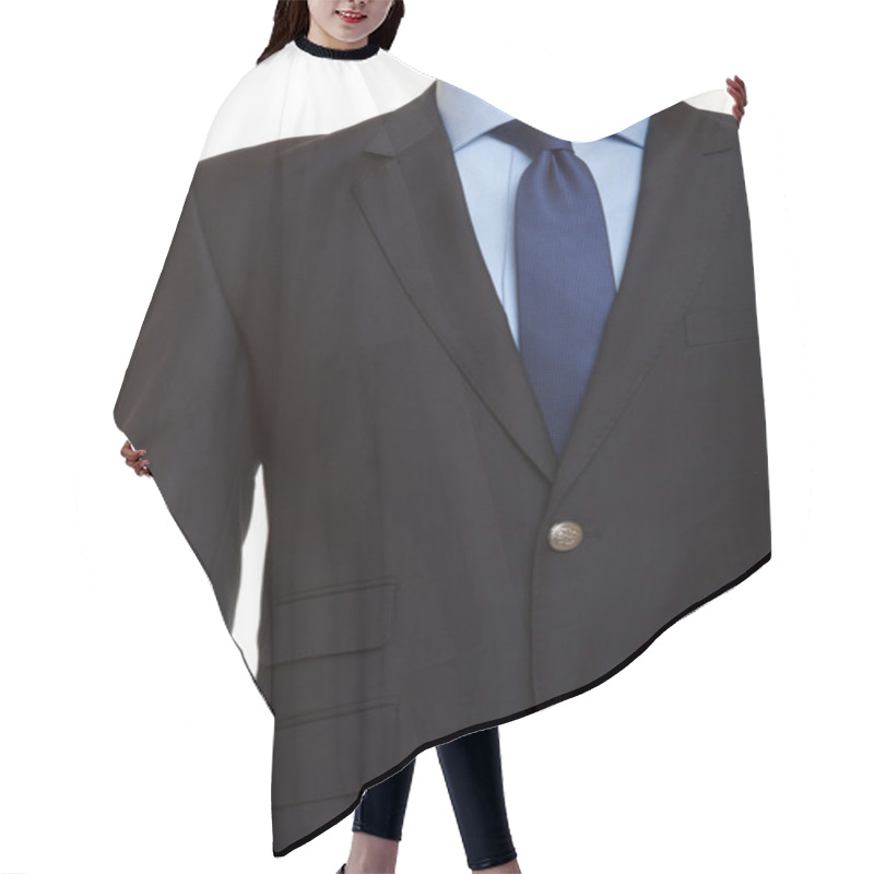 Personality  Grey Suit With Blue Tie Hair Cutting Cape