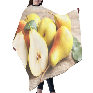 Personality  Ripe Pears On Wooden Table. Healthy Snack Hair Cutting Cape