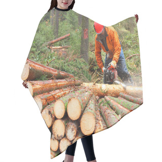 Personality  The Lumberjack Working In A Forest. Hair Cutting Cape