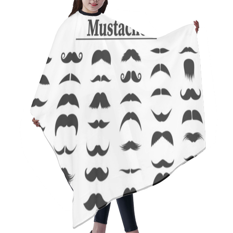 Personality  Set Of Mustaches. Black Silhouettes Mustache. Mens Mustaches, Hipster, Gentleman, Barbershop. Vector Illustration. Hair Cutting Cape