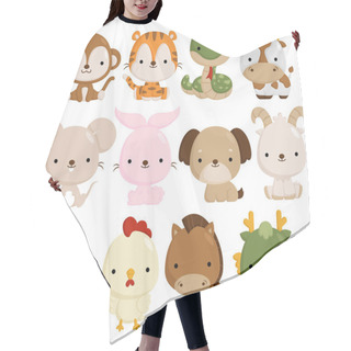 Personality  A Vector Set Of Cute And Simple Chinese Zodiac Animals Hair Cutting Cape