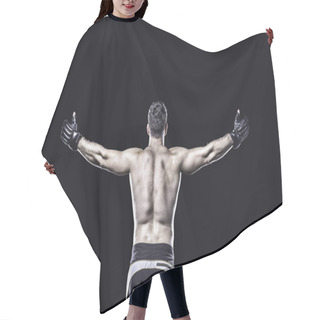 Personality  MMA Fighter In Celebrating Victory, Behind View, Isolated Hair Cutting Cape