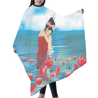 Personality  Girl, Sea And Poppies Hair Cutting Cape