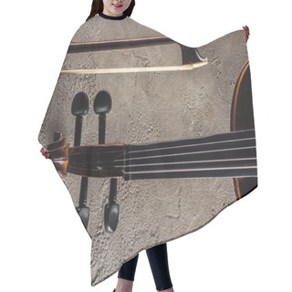 Personality  Top View Of Classic Violoncello And Bow On Grey Textured Surface Hair Cutting Cape