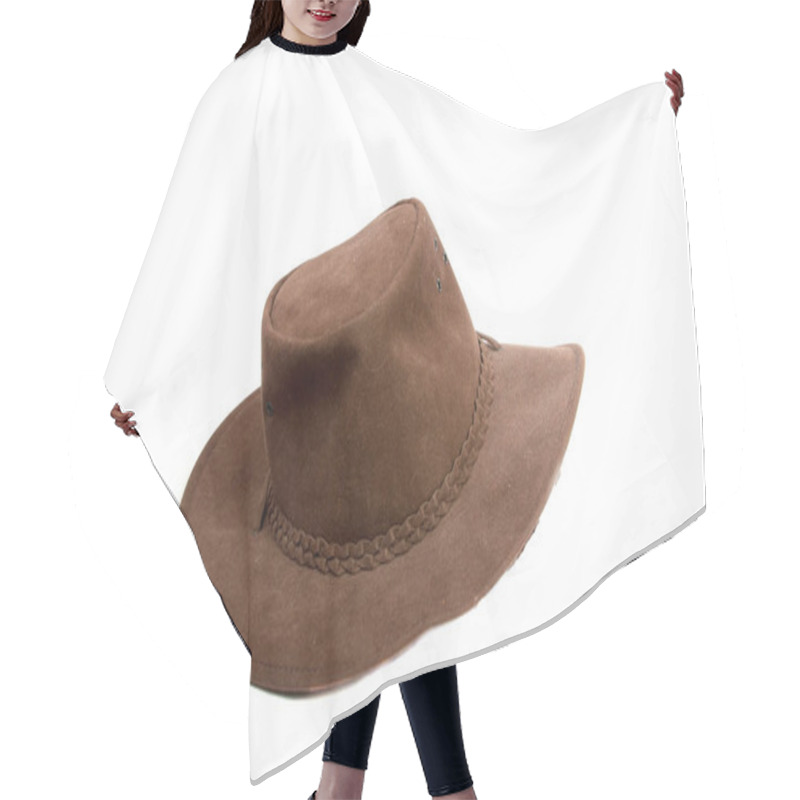 Personality  Brown Cowboy Hat Isolated On The White Hair Cutting Cape