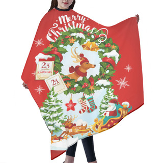 Personality  Christmas Holiday Banner With Santa And Reindeer Hair Cutting Cape