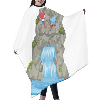 Personality  Kids Rock Climbing Over The Waterfall Hair Cutting Cape