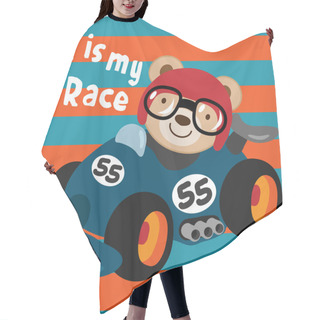 Personality  Little Teddy Bear Racer With A Red Helmet. Vector Illustration. Hair Cutting Cape