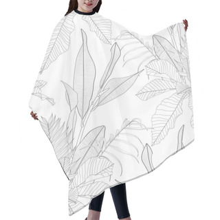Personality  Tropical Exotic Floral Line Black White Palm Leaves And Flowers Seamless Pattern, Line Background. Exotic Jungle Wallpaper. Hair Cutting Cape