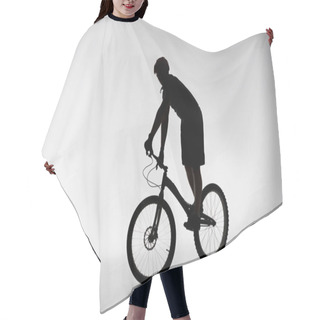 Personality  Silhouette Of Trial Cyclist In Helmet Balancing On Bicycle On White Hair Cutting Cape