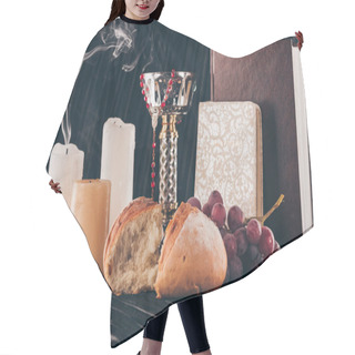 Personality  Grapes, Bread, Holy Bible, Christian Cross And Chalice For Holy Communion Hair Cutting Cape