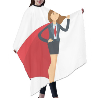 Personality  Superwoman In Heroic Strong Pose With Large Red Cloak. Modern Woman Dressed In Office Suit With Tie And Superhero Outfit Element Isolated Cartoon Flat Vector Illustration On White Background. Hair Cutting Cape