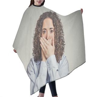 Personality  Woman Covering Closed Mouth With Hands. Speak No Evil Hair Cutting Cape