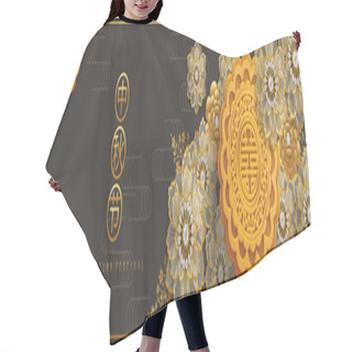 Personality  Mid Autumn Festival With Rabbit And Moon, Mooncake ,flower,chinese Lanterns With Gold Paper Cut Style On Color Background. ( Chinese Translation : Mid Autumn Festival ) Hair Cutting Cape