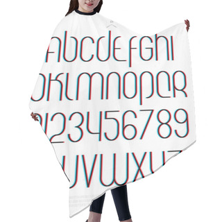 Personality  Round 3d Effect Alphabet Letters And Numbers On White Background. Vector Font Type Design. Distortion Lettering Icons. Stylized Glitch Text Typesetting. Stereoscopic Illusion Typography Template Hair Cutting Cape