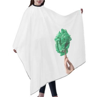 Personality  Cropped Shot Of Woman Holding Handmade Tree In Hand, Recycle Concept Hair Cutting Cape