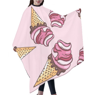 Personality  Seamless Pattern With Fruit Yummy Ice Cream. Vintage Vector Background With Hearts And Sweets Hair Cutting Cape