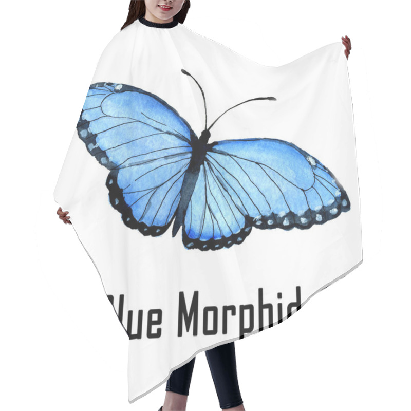 Personality  Blue Morphid Butterfly Hand Drawn Watercolor Clip Art Isolated On White Background Hair Cutting Cape