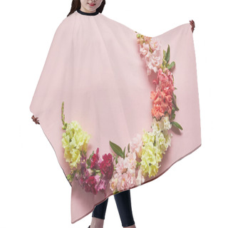Personality  Top View Of Beautiful Tender Pink, White, Yellow And Red Flowers On Pink Background   Hair Cutting Cape
