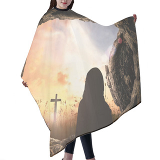 Personality  Resurrection Sunday Of Jesus Christ Concept: Tomb Empty With Cross At Sunrise Background Hair Cutting Cape