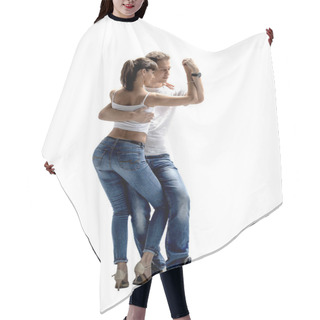 Personality  Beauty Couple Dancing Social Danse ( Kizomba Or Bachata Or Semba Or Taraxia) , On White Background, Isolated Hair Cutting Cape